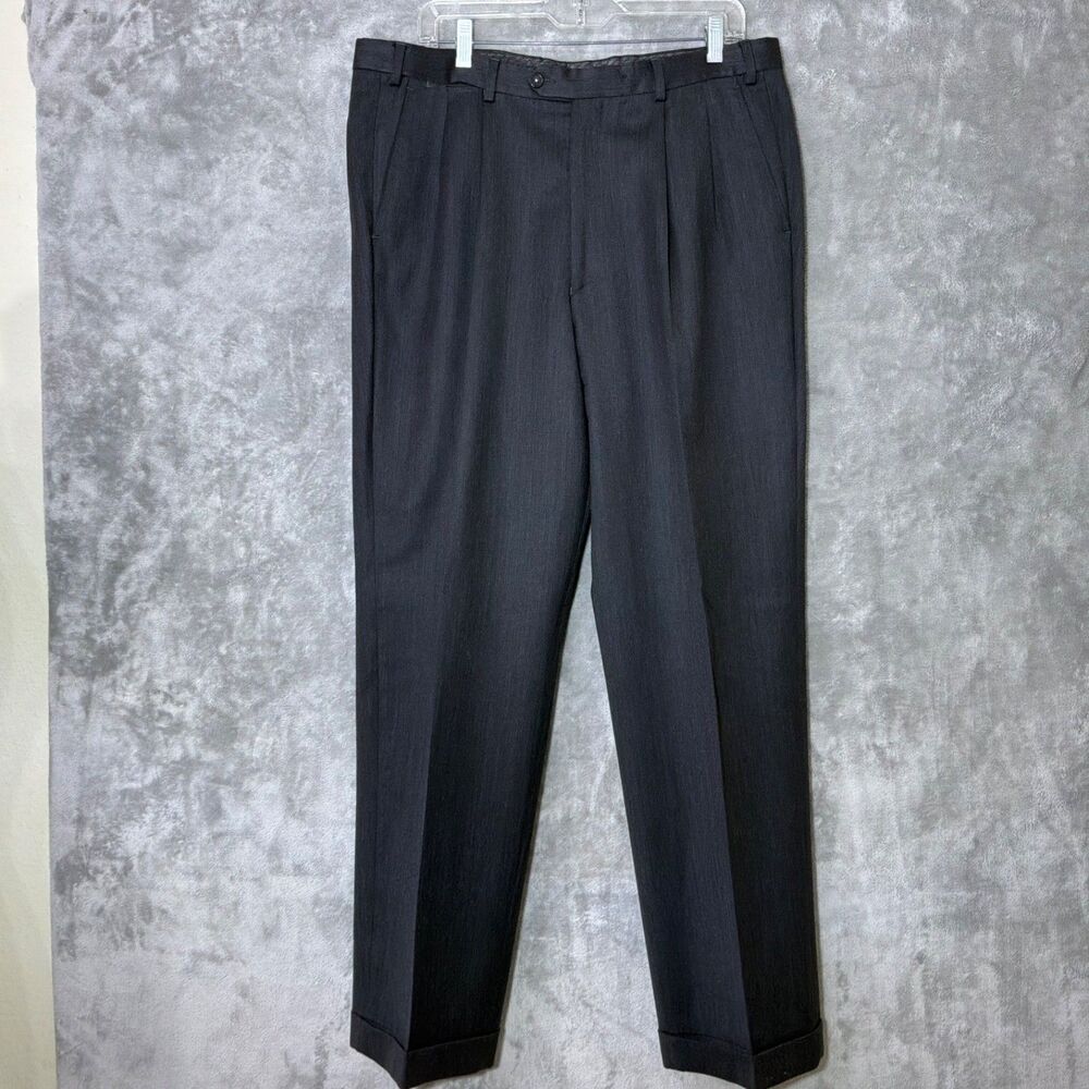 SARTORIA Menchetti trouser pants 100% Wool Pleated Cuffed Black 36x31 Italy